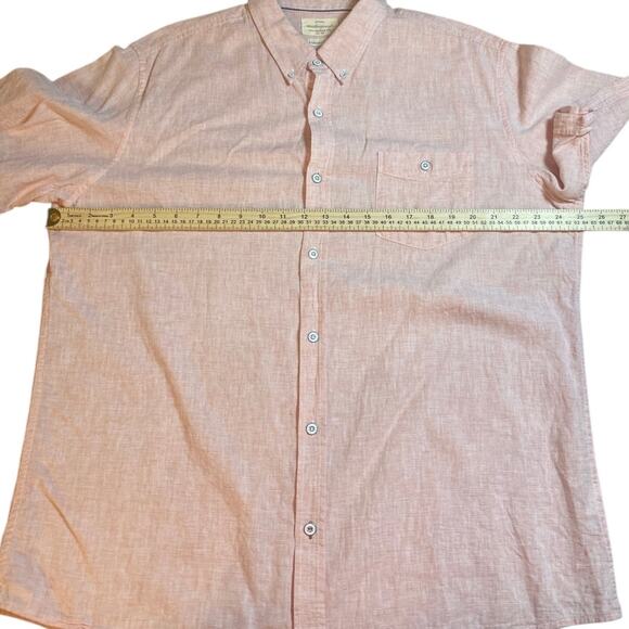 Weatherproof Vintage Men’s Short Sleeve Button-Up Shirt XL Pink Linen Blend - Picture 2 of 5